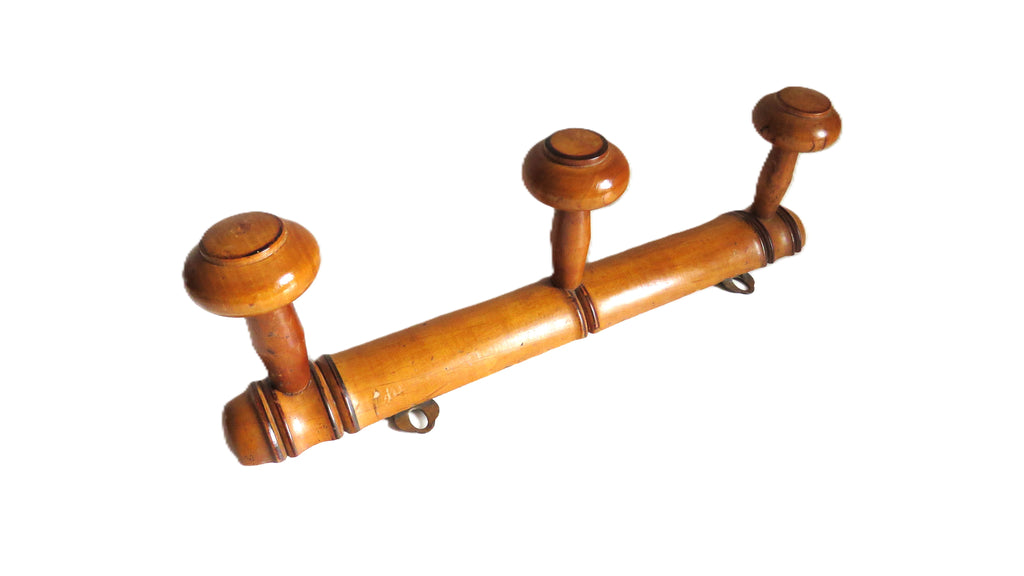 Vintage French Chinoiserie Bamboo Style Coat Rack, 3 Peg Wall Hooks - Vintage French Treasures