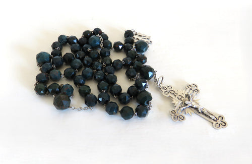 Antique French Bloodstone Heliotrope Rosary Hallmarked Silver Crucifix -