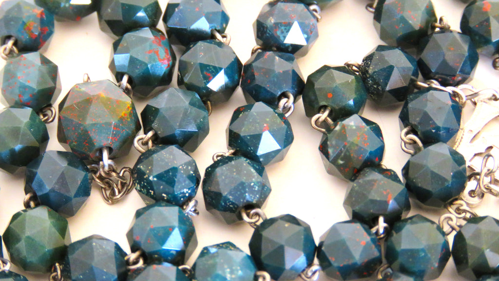Close up of Heliotrope beads from a rosary