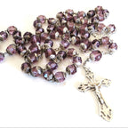 Antique French Hallmarked Silver Rosary with Faceted Purple Glass Beads -