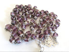 Antique French Hallmarked Silver Rosary with Faceted Purple Glass Beads -