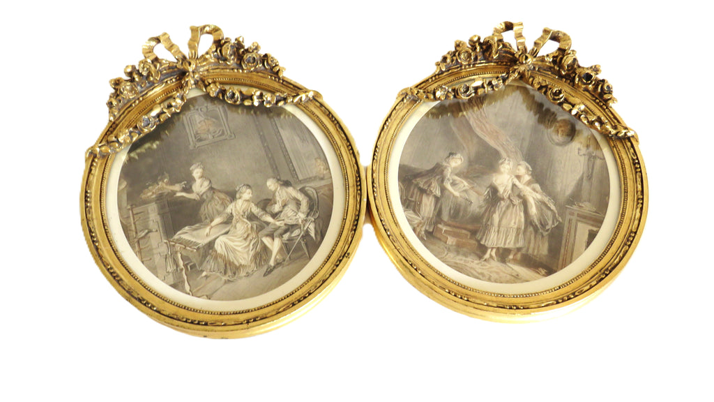 French Oval gilt frames with period prints