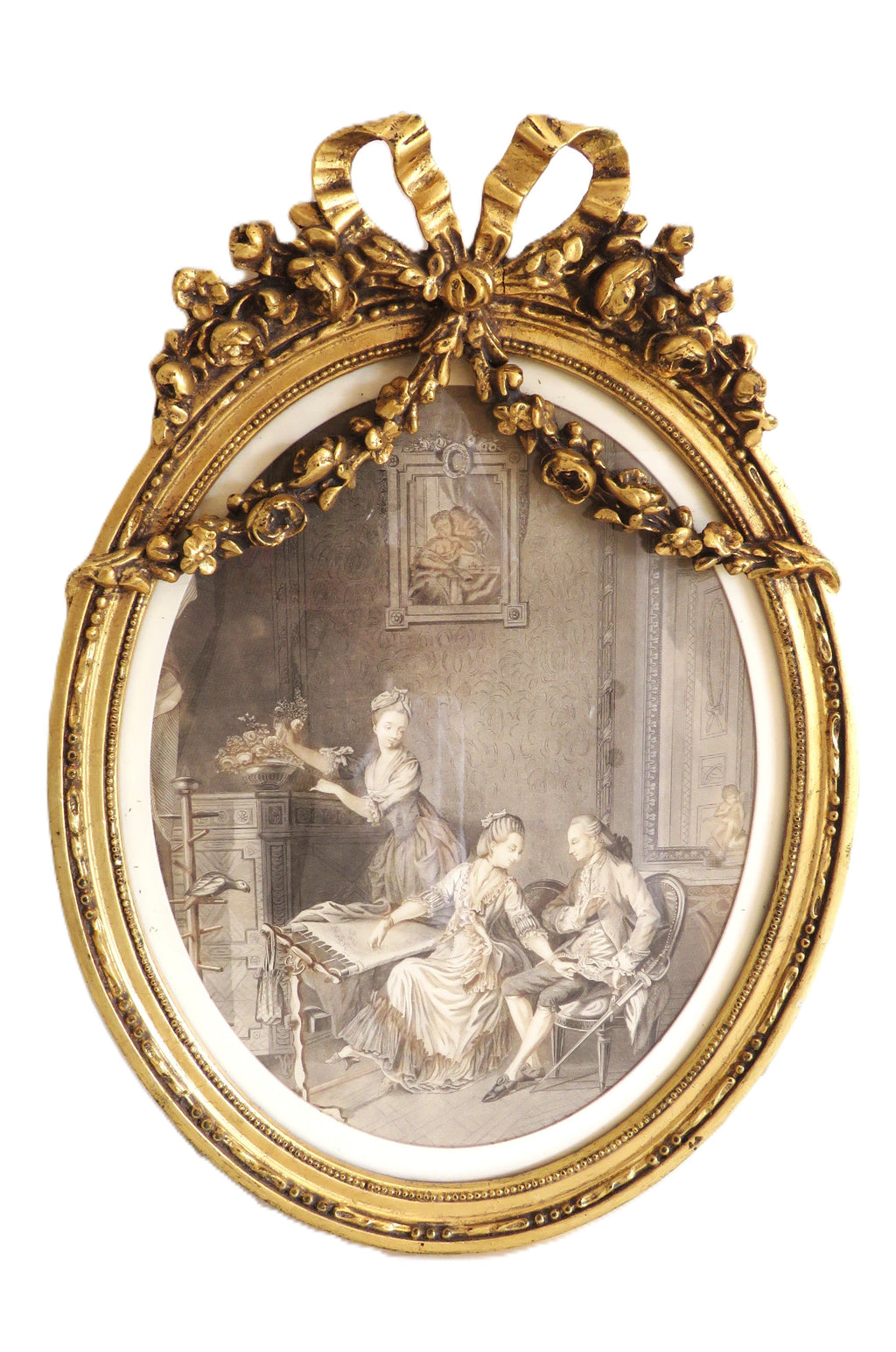 French Oval gilt frame with period print