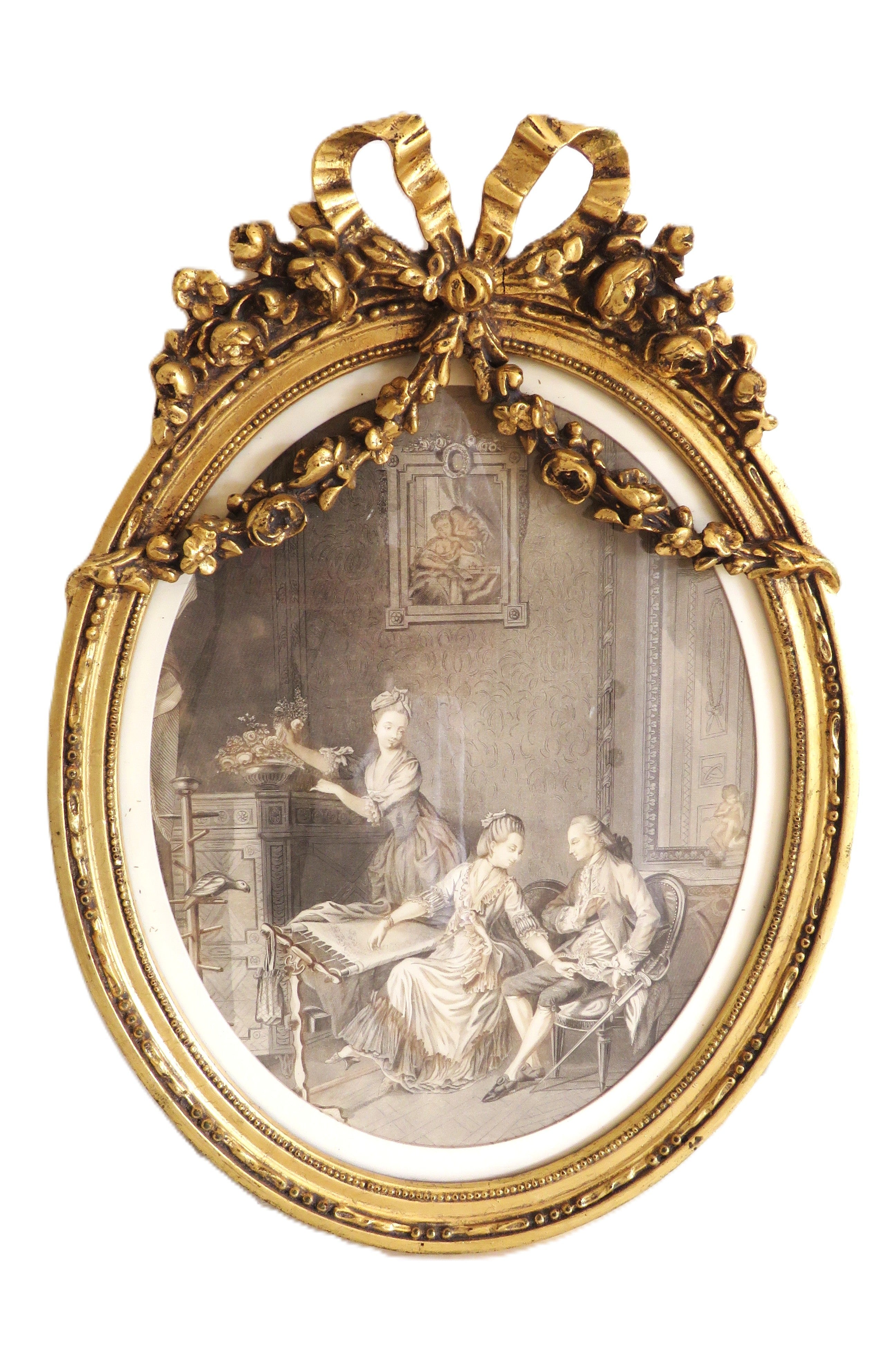 French Oval gilt frame with period print