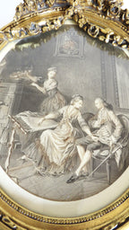 Pair Antique French Gilt Wood Framed Romantic Engravings -