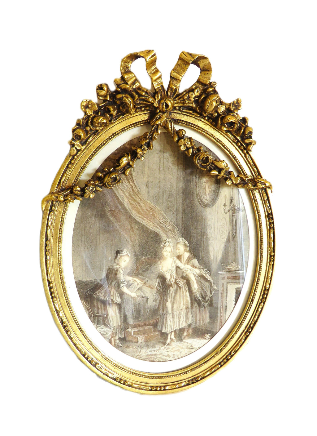  Oval portrait in a gold frame on a white background