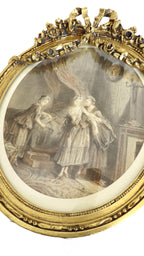 Pair Antique French Gilt Wood Framed Romantic Engravings -