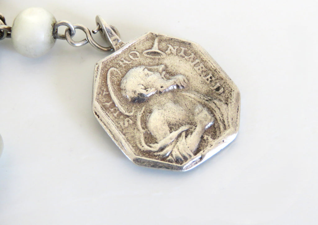 Rare French Silver Rosary, Late 18th to Early 19th Century (circa 1780–1830) — Articulated Heart Centre, Devotional Medals & Mother-of-Pearl Crucifix