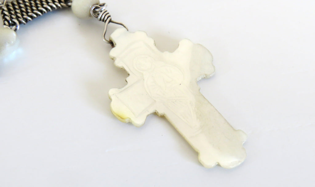 Rare French Silver Rosary, Late 18th to Early 19th Century (circa 1780–1830) — Articulated Heart Centre, Devotional Medals & Mother-of-Pearl Crucifix