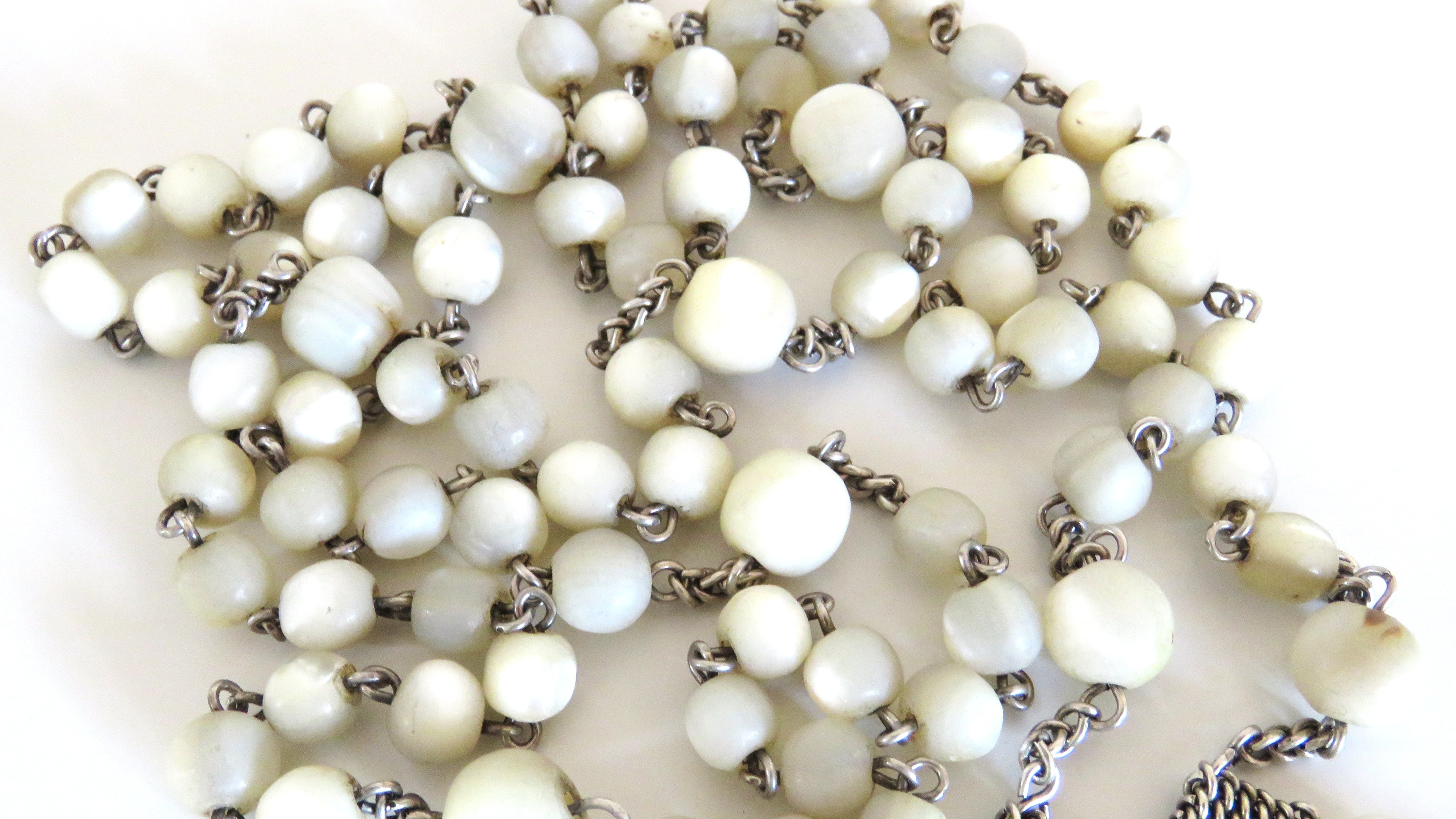 Rare French Silver Rosary, Late 18th to Early 19th Century (circa 1780–1830) — Articulated Heart Centre, Devotional Medals & Mother-of-Pearl Crucifix