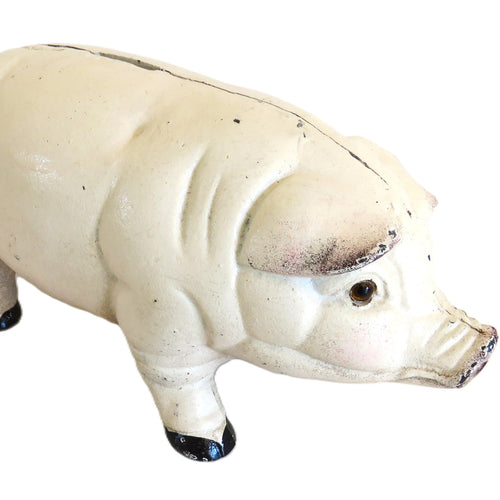 Antique French Cast Iron Piggy Bank Money Box Heavy Farmhouse Counter Pig c.1950 - Vintage French Treasures