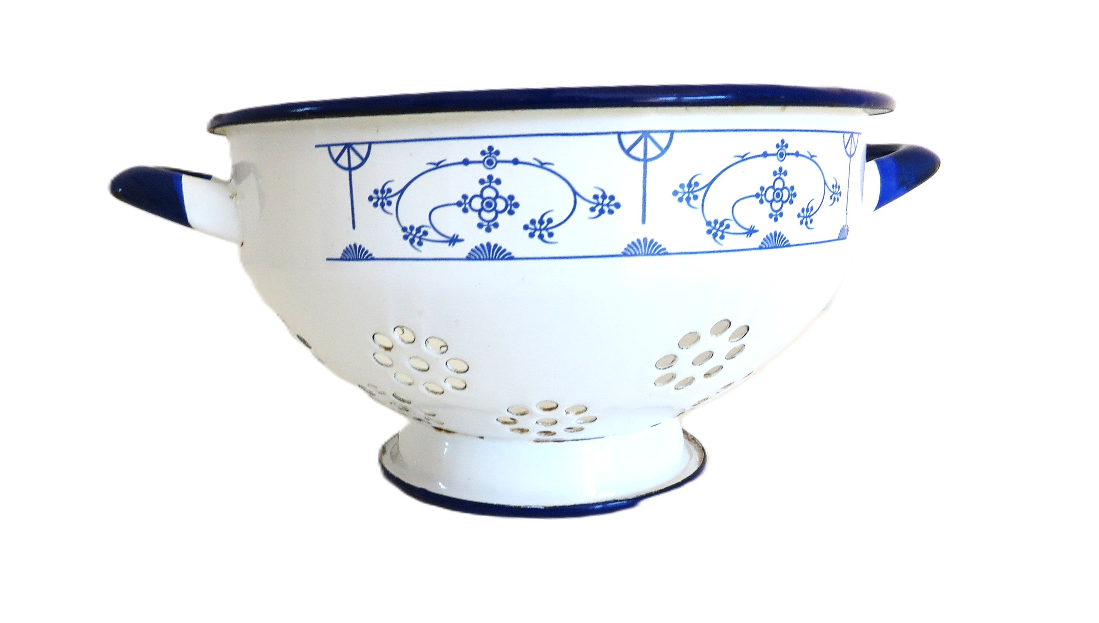 Vintage French Blue White Enamel Colander | French Kitchenalia | Farmhouse Kitchen Decor | Rustic Enamel Strainer -