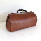Antique French Leather Doctor’s Bag with Original Key, Large Gladstone Medical Bag