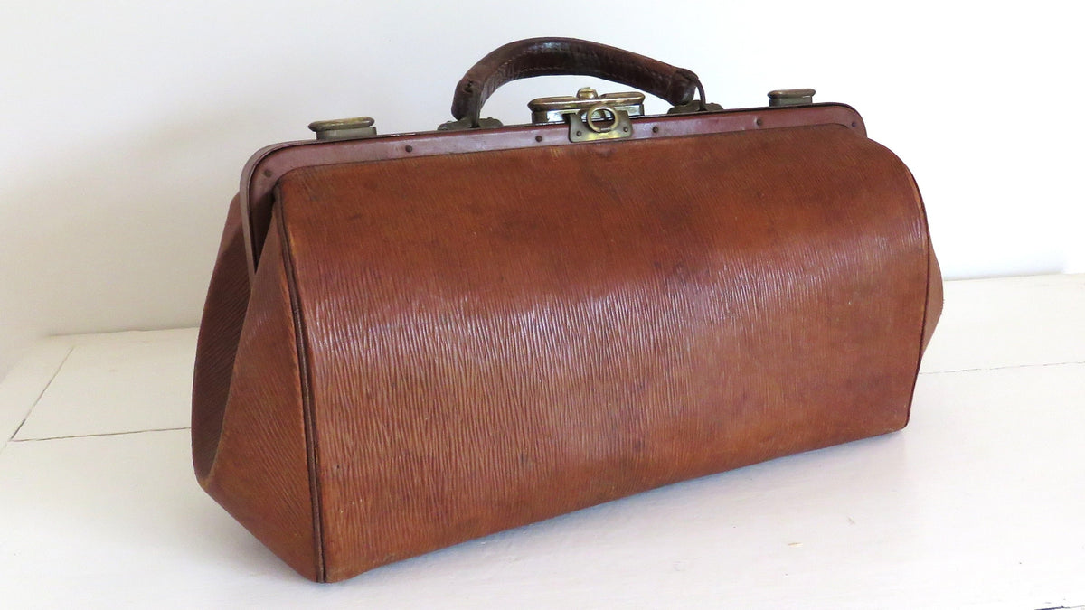 Antique French Leather Doctor’s Bag , Large Gladstone Medical Bag - Vintage French Treasures