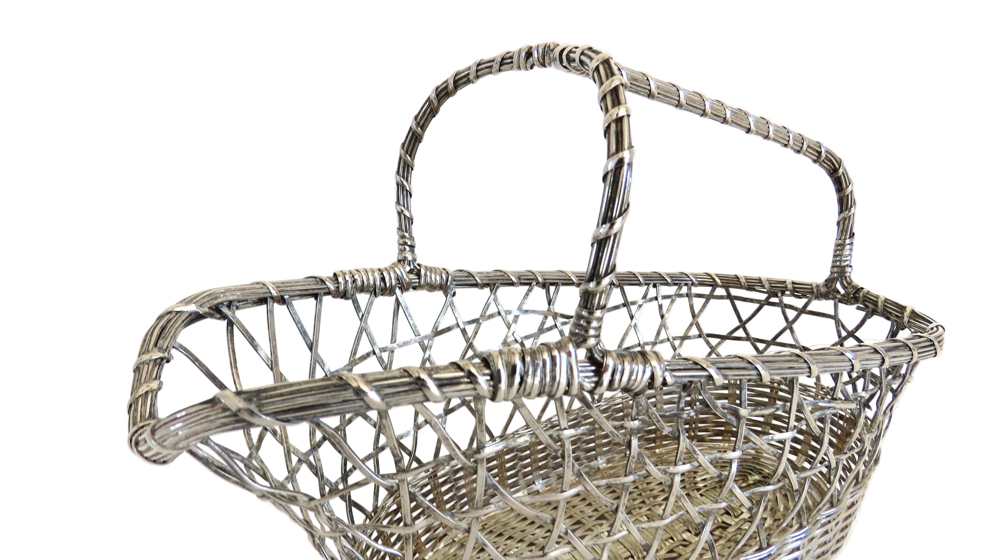 Vintage French Silvered Wire Wine Bottle Basket – Mid-Century Woven Wine Pourer - Vintage French Treasures