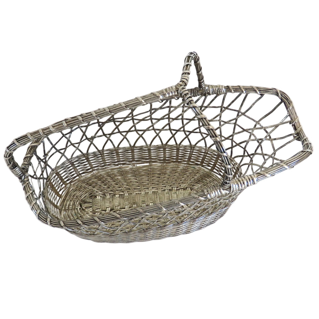 Vintage French Silvered Wire Wine Bottle Basket – Mid-Century Woven Wine Pourer - Vintage French Treasures