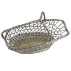 Vintage French Silvered Wire Wine Bottle Basket – Mid-Century Woven Wine Pourer - Vintage French Treasures