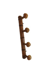 Antique French Faux Bamboo Wooden Coat Rack – Four Mushroom Peg Wall Hooks - Vintage French Treasures