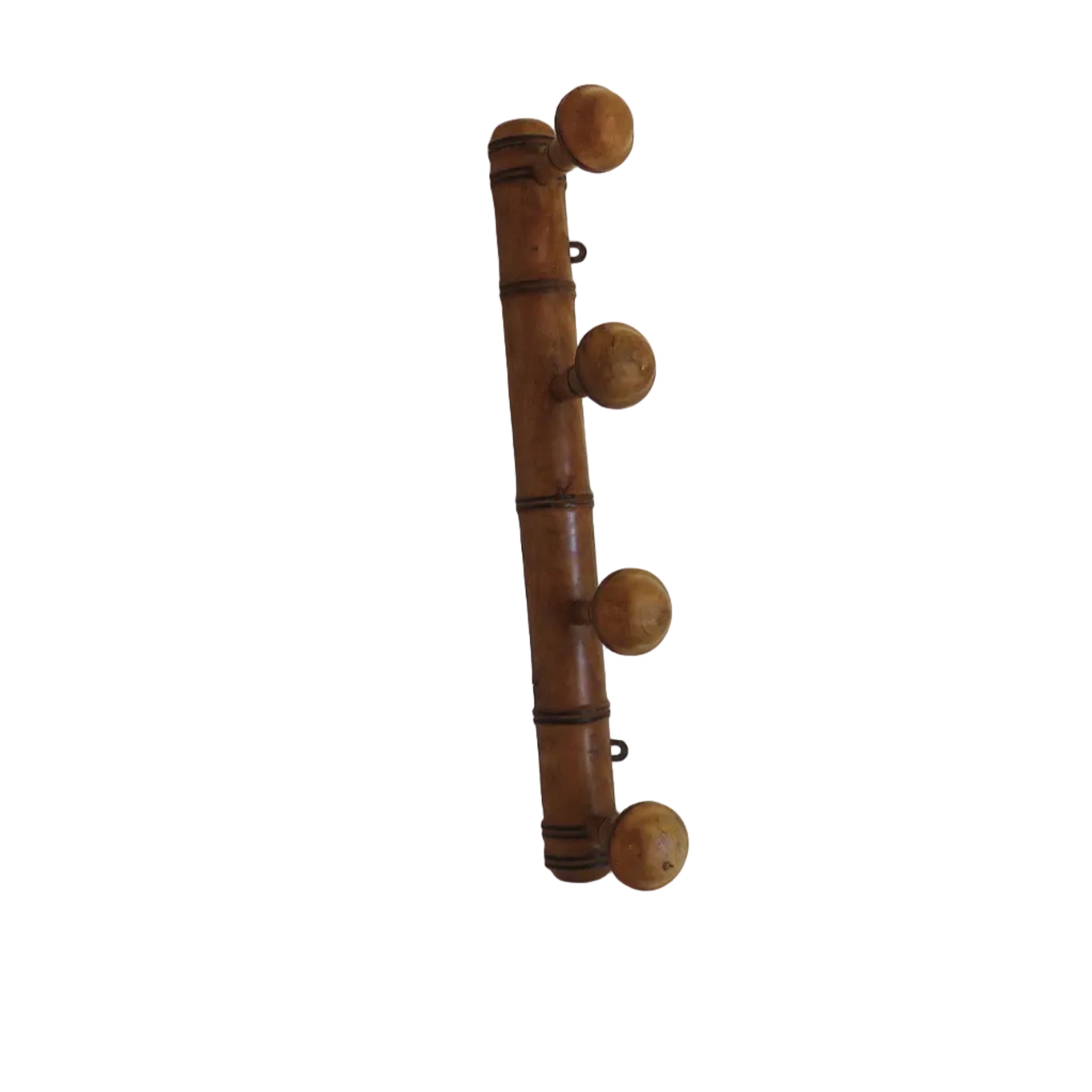 Antique French Faux Bamboo Wooden Coat Rack – Four Mushroom Peg Wall Hooks - Vintage French Treasures