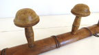 Antique French Faux Bamboo Wooden Coat Rack – Four Mushroom Peg Wall Hooks - Vintage French Treasures
