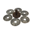 Vintage French 25 Centimes Coin-Design Coasters with Wooden Stand – Set of Six - Vintage French Treasures