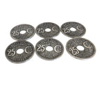Vintage French 25 Centimes Coin-Design Coasters with Wooden Stand – Set of Six - Vintage French Treasures