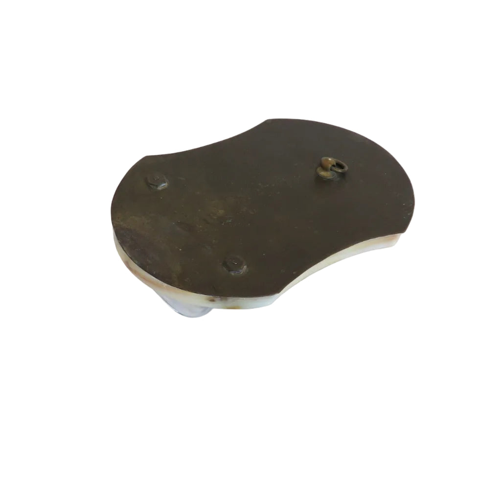 brass back on a holy water font on a white background