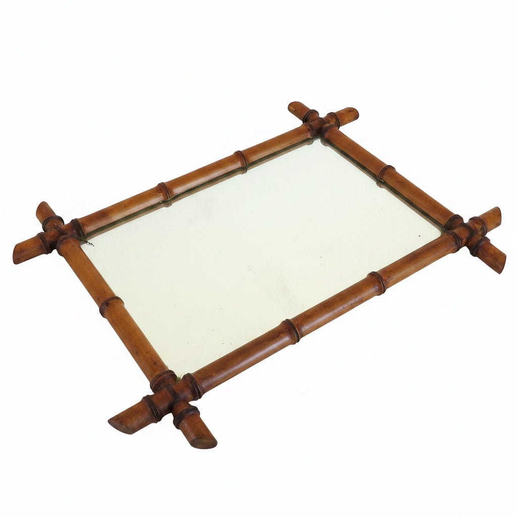 Vintage Chinoiserie Faux Bamboo Wall Mirror, Decorative Mid Century Mirror, Faux Bamboo Frame - Vintage French Treasures