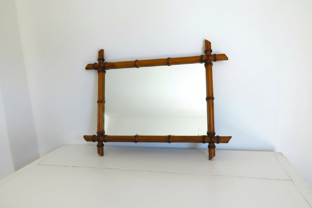 Vintage Chinoiserie Faux Bamboo Wall Mirror, Decorative Mid Century Mirror, Faux Bamboo Frame - Vintage French Treasures