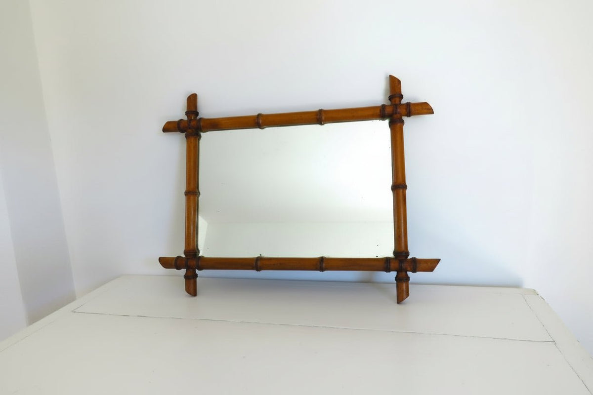 Vintage Chinoiserie Faux Bamboo Wall Mirror, Decorative Mid Century Mirror, Faux Bamboo Frame - Vintage French Treasures