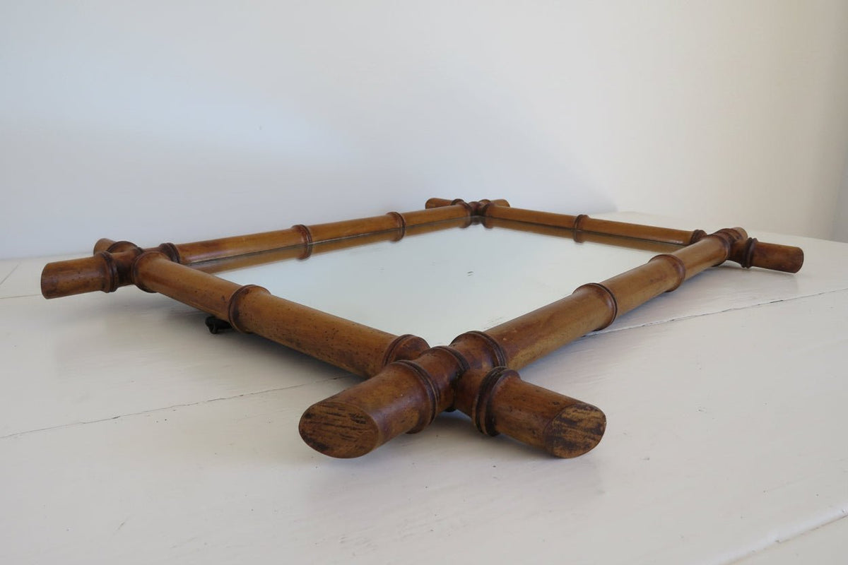 Vintage Chinoiserie Faux Bamboo Wall Mirror, Decorative Mid Century Mirror, Faux Bamboo Frame - Vintage French Treasures