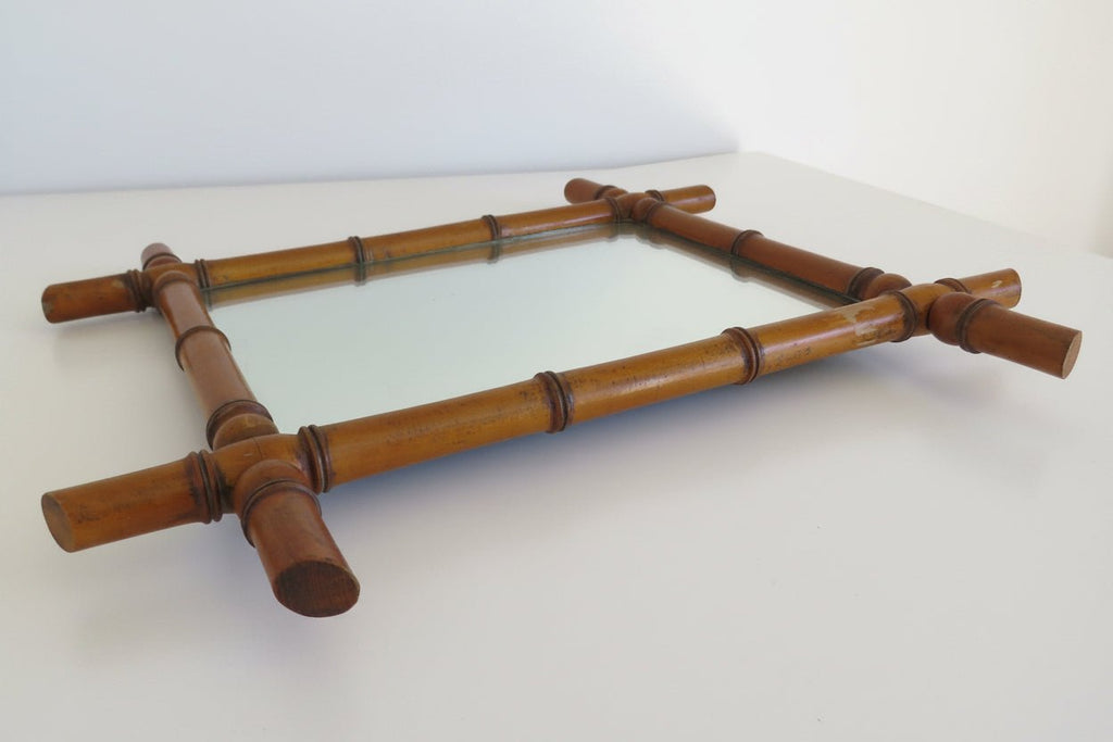 Antique French Faux Bamboo Mirror, Chinoiserie Wooden Wall Mirror, Victorian Decor - Vintage French Treasures