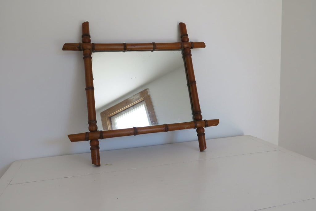 Antique French Faux Bamboo Mirror, Chinoiserie Wooden Wall Mirror, Victorian Decor - Vintage French Treasures