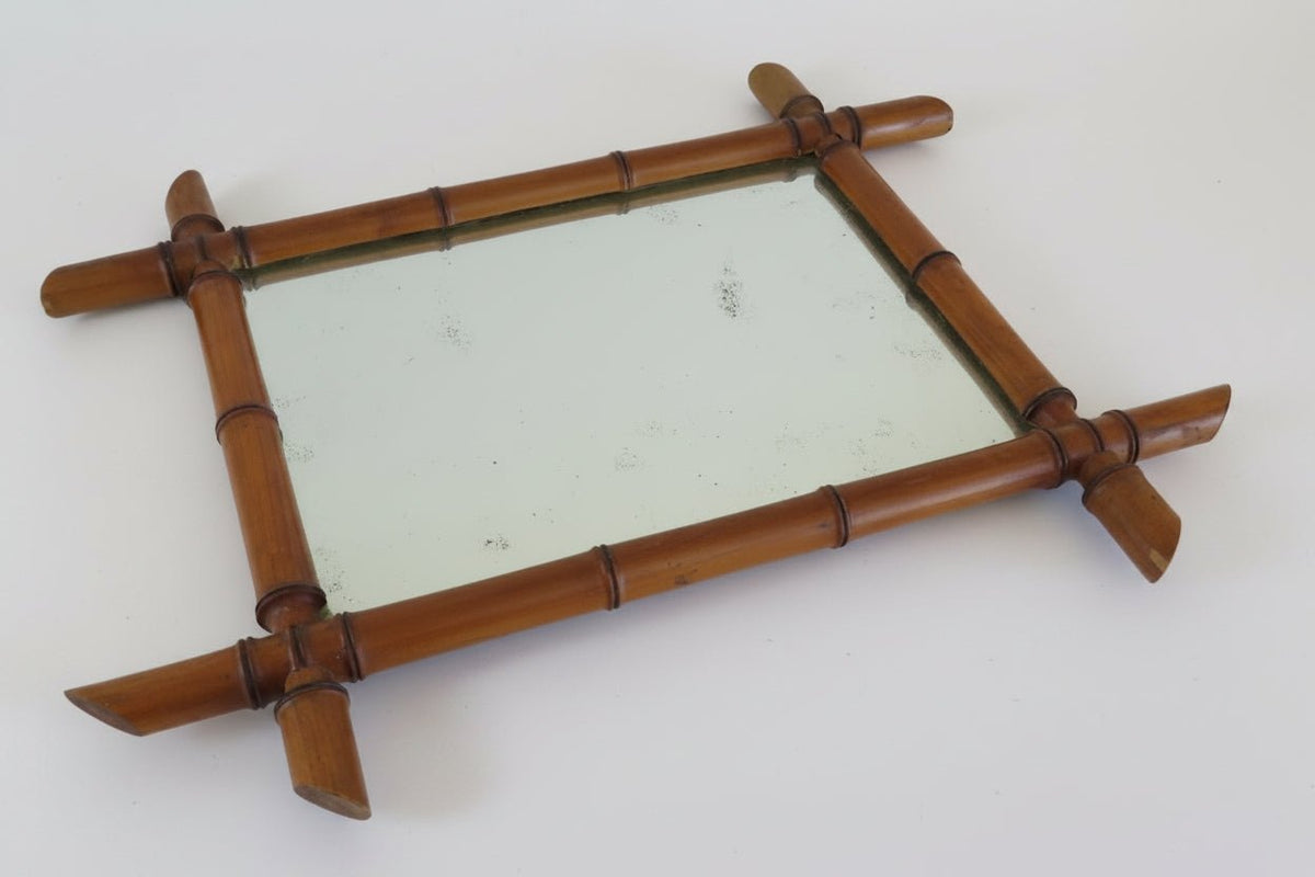 Antique French Faux Bamboo Mirror – Chinoiserie Wall Mirror – Victorian Bamboo Style Wooden Frame – Original Antique Glass - Vintage French Treasures