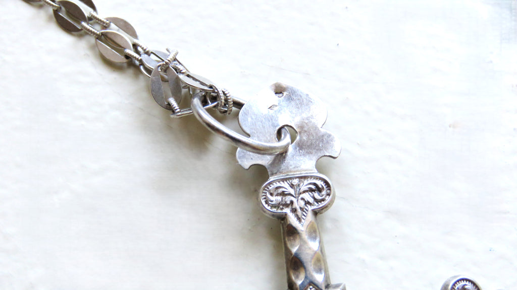 Antique French Silver Jeannette Cross, 54" Hallmarked Chased Silver Chain, 19th Century Religious Jewellery