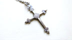 Antique French Silver Jeannette Cross, 54" Hallmarked Chased Silver Chain, 19th Century Religious Jewellery
