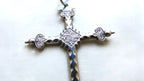 Antique French Silver Jeannette Cross, 54" Hallmarked Chased Silver Chain, 19th Century Religious Jewellery