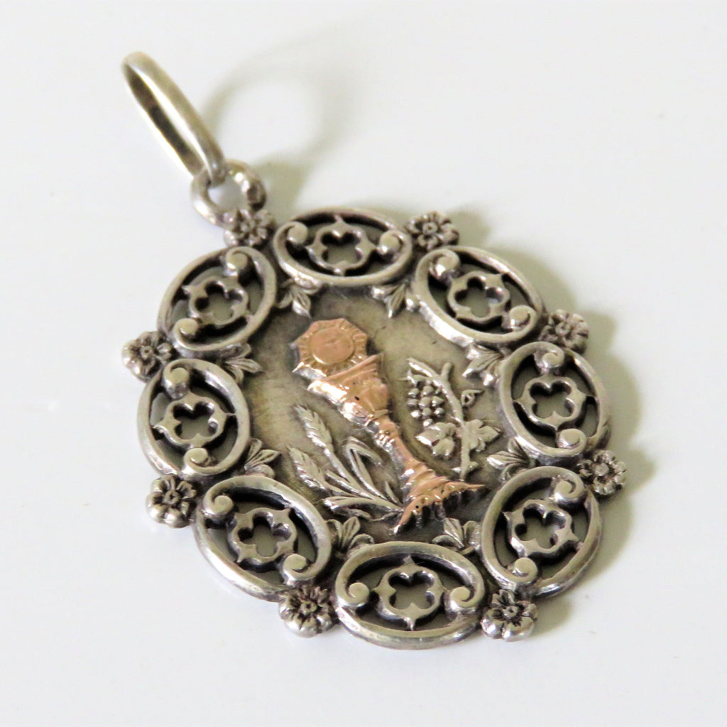 Antique French Silver and Gold First Communion Medal, Eucharistic Chalice Pendant, Ornate Religious Jewellery - Vintage French Treasures