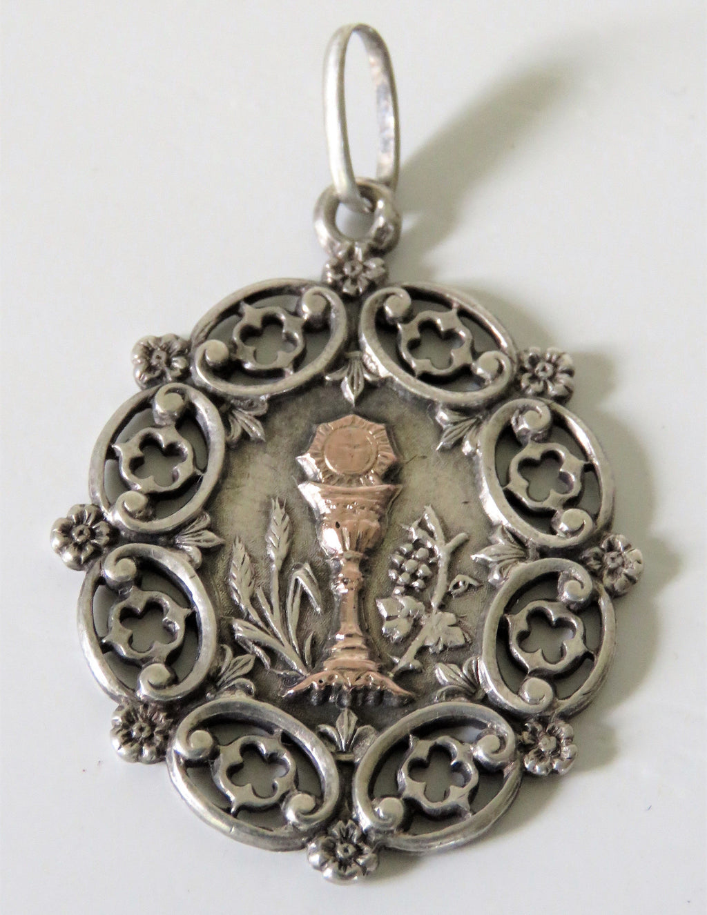 Antique French Silver and Gold First Communion Medal, Eucharistic Chalice Pendant, Ornate Religious Jewellery - Vintage French Treasures