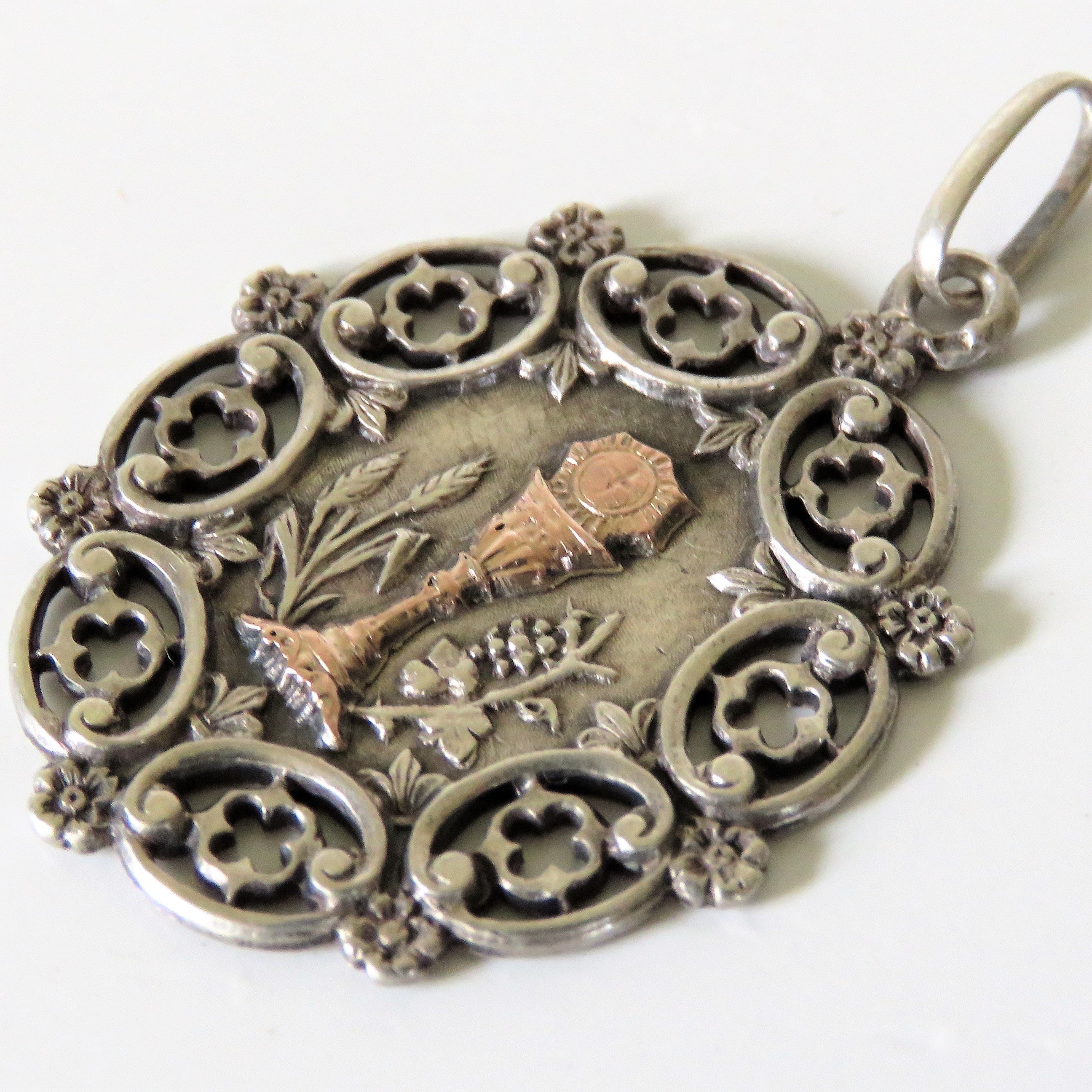 Antique French Silver and Gold First Communion Medal, Eucharistic Chalice Pendant, Ornate Religious Jewellery - Vintage French Treasures