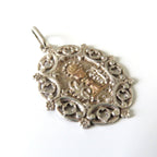 Large Antique French Silver and Gold First Communion Medal, Ornate Oval Eucharistic Chalice Pendant - Vintage French Treasures