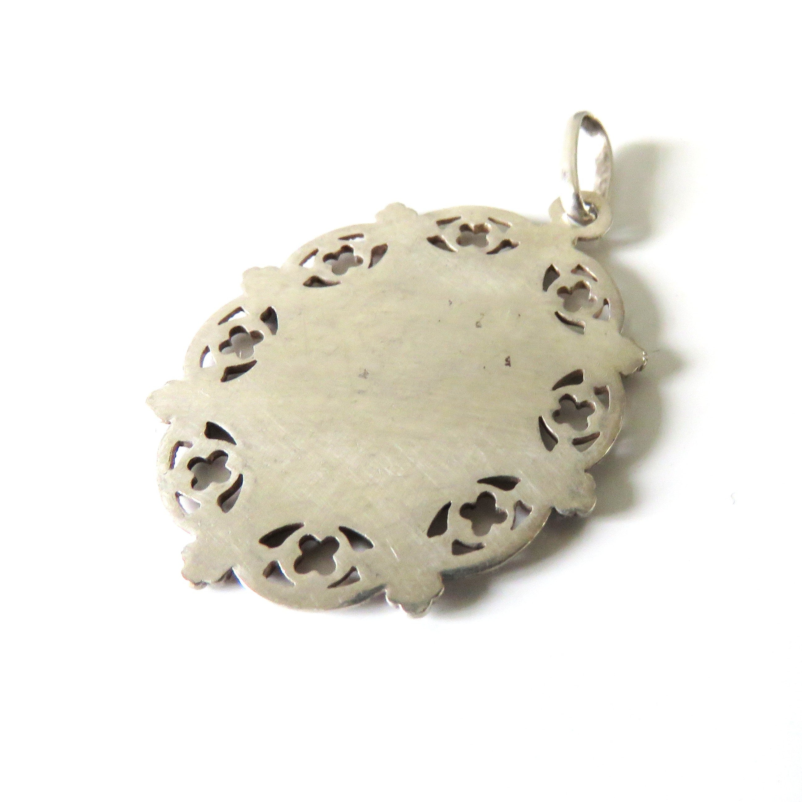 Large Antique French Silver and Gold First Communion Medal, Ornate Oval Eucharistic Chalice Pendant - Vintage French Treasures