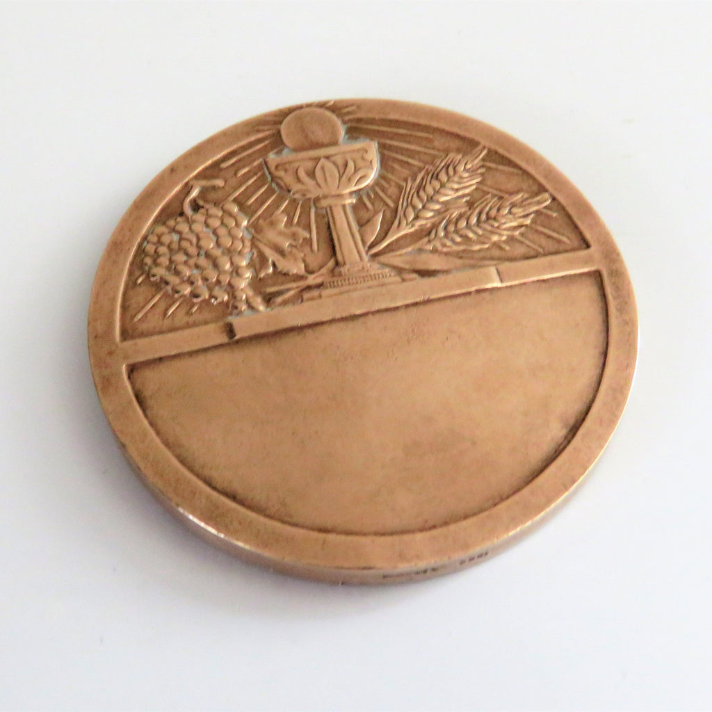 Antique French Bronze First Communion Medal by Félix Rasumny, Art Deco Catholic Eucharist Medallion in Original Box - Vintage French Treasures