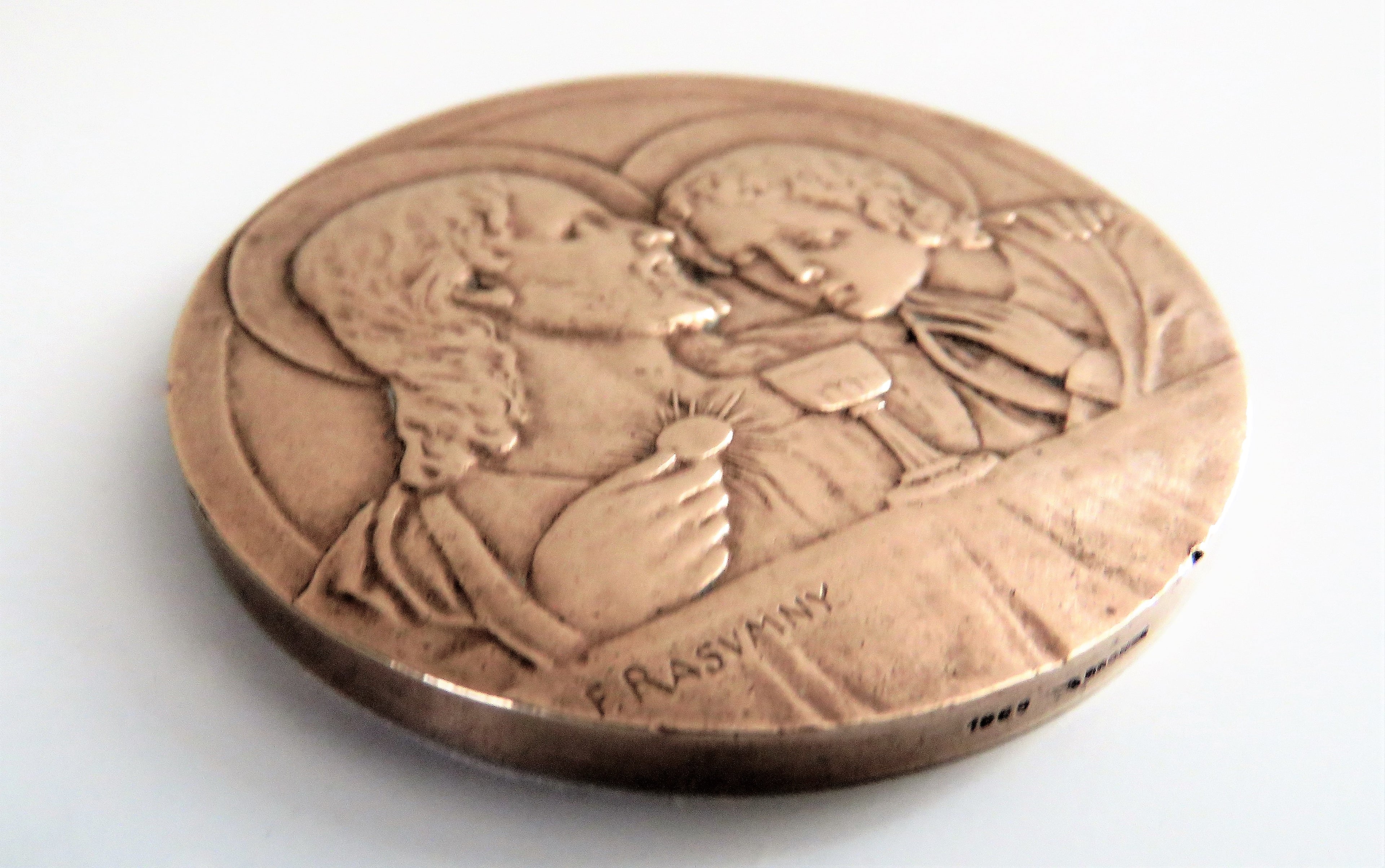 Antique French Bronze First Communion Medal by Félix Rasumny, Art Deco Catholic Eucharist Medallion in Original Box - Vintage French Treasures