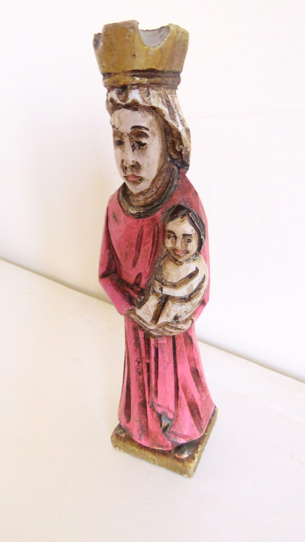 Hand-Carved Wooden Madonna and Child – Polychrome Religious Folk Art Figure