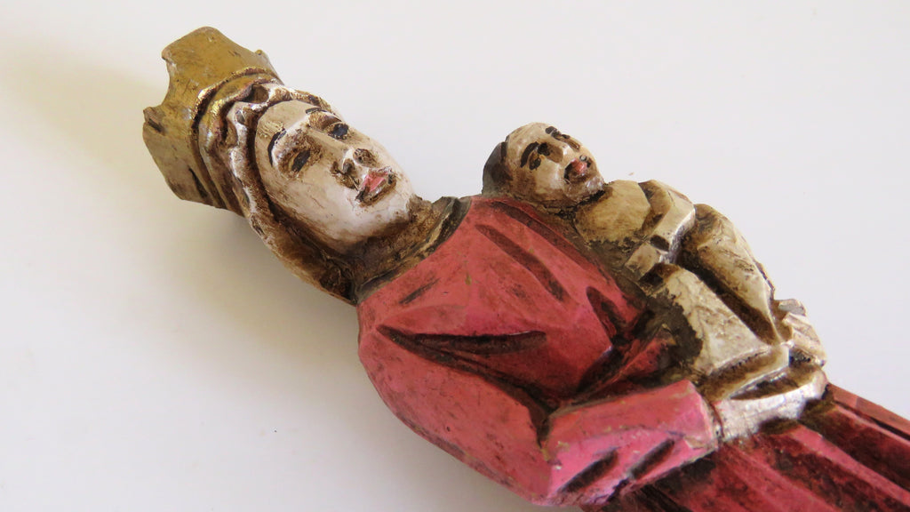 Hand-Carved Wooden Madonna and Child – Polychrome Religious Folk Art Figure