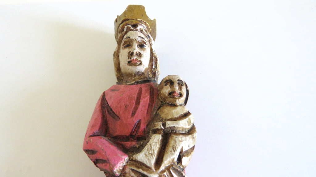 Hand-Carved Wooden Madonna and Child – Polychrome Religious Folk Art Figure