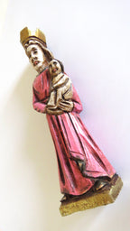 Hand-Carved Wooden Madonna and Child – Polychrome Religious Folk Art Figure