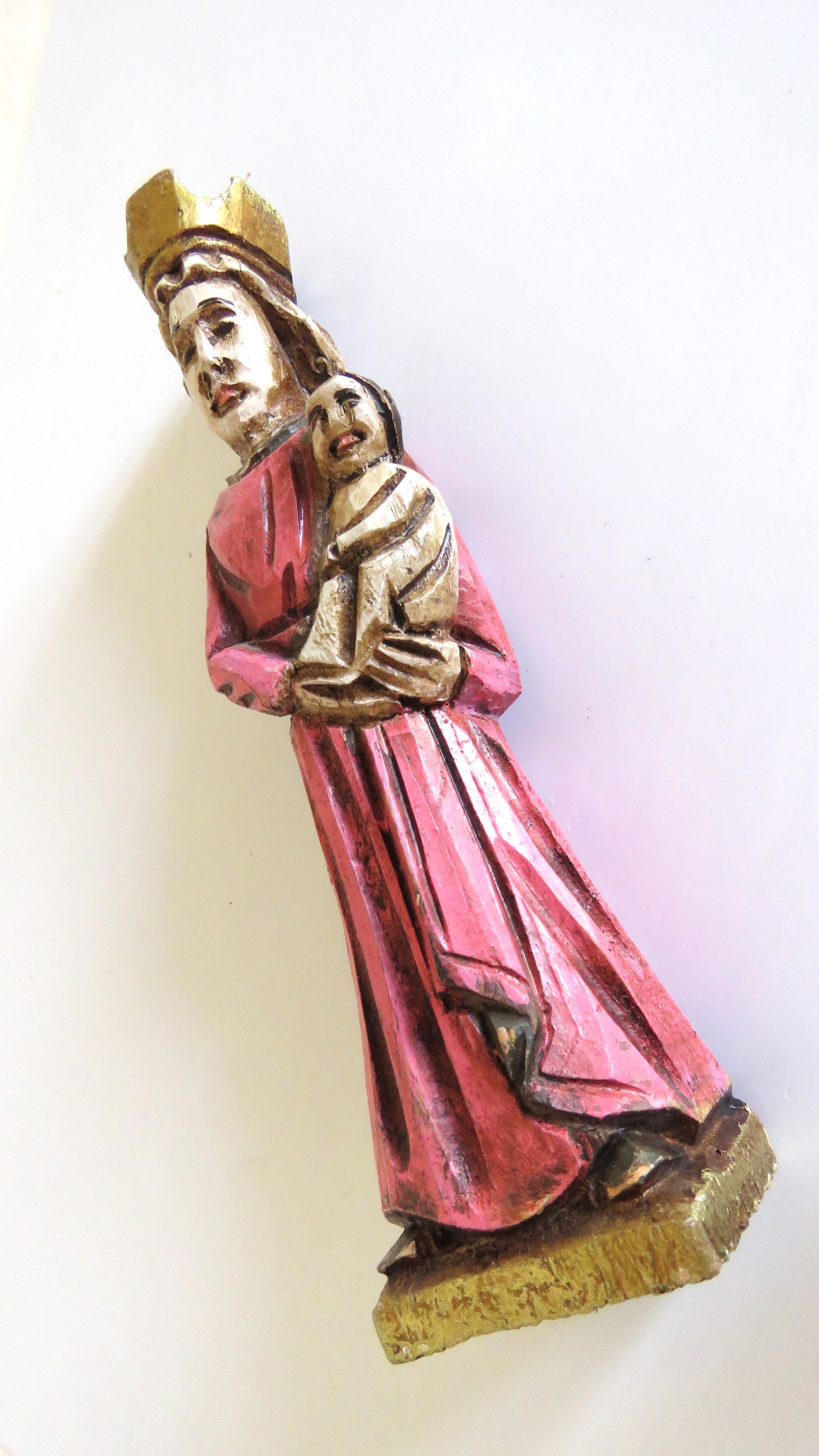Hand-Carved Wooden Madonna and Child – Polychrome Religious Folk Art Figure
