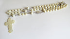 Antique French Mother of Pearl Rosary with Marian Centre – Large Solid Silver Rosary -
